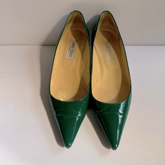 Jimmy Choo London Green Patent Leather Kitten Heels Size 40.5 - Picture 1 of 4